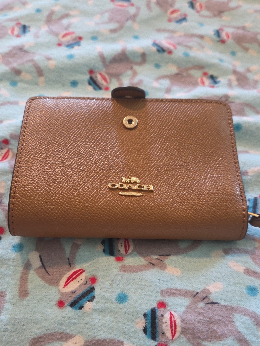 COACH Brown Leather Snap Wallet with Gold Logo